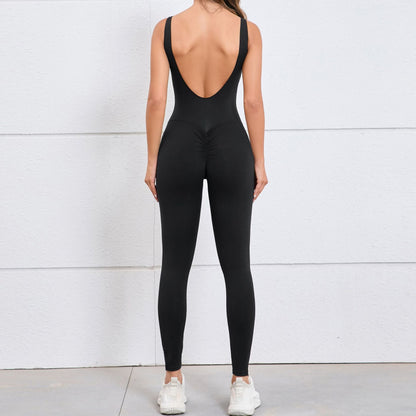 Mono de yoga ajustado con espalda descubierta y corte ahuecado para mujer, ropa deportiva de secado rápido de una pieza para entrenamiento