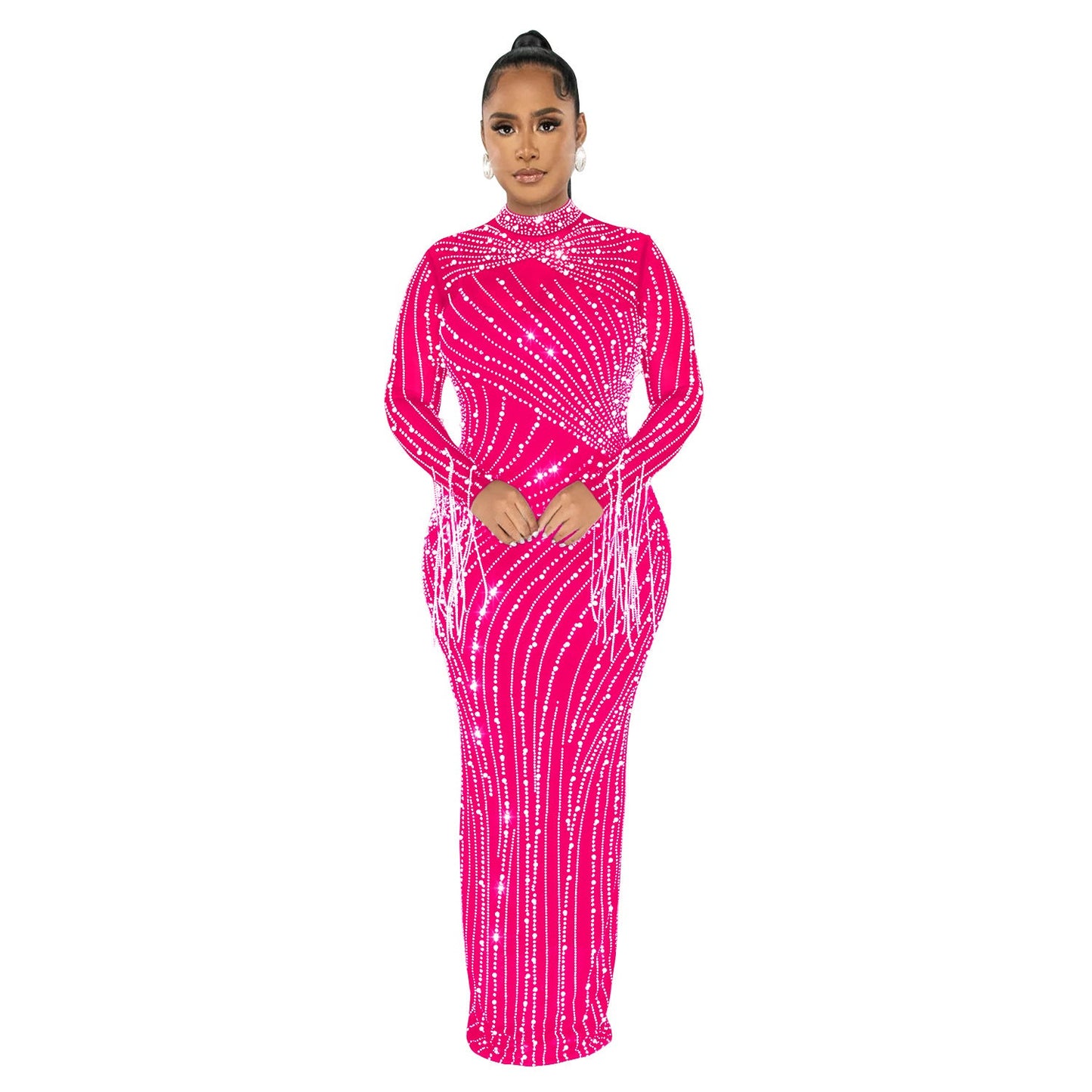 Conjunto de dos piezas de malla transparente con forro de manga larga y perforación para mujer