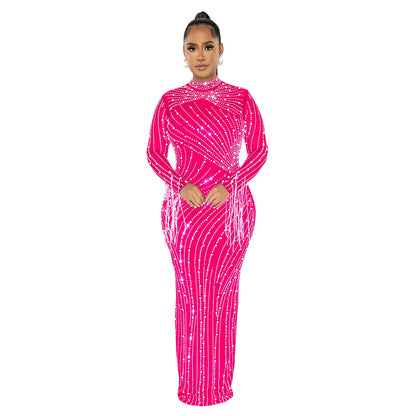 Conjunto de dos piezas de malla transparente con forro de manga larga y perforación para mujer