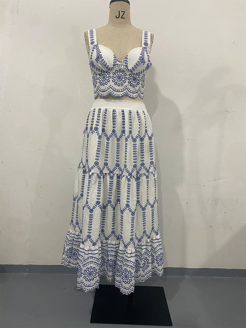 Falda de dos piezas con sujetador y encaje estampado sexy de verano para mujer