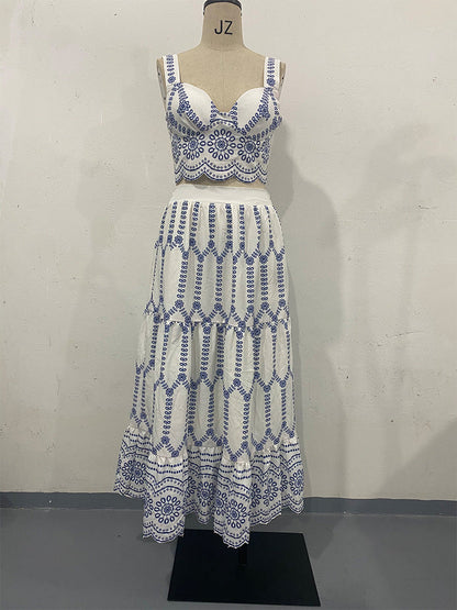 Falda de dos piezas con sujetador y encaje estampado sexy de verano para mujer