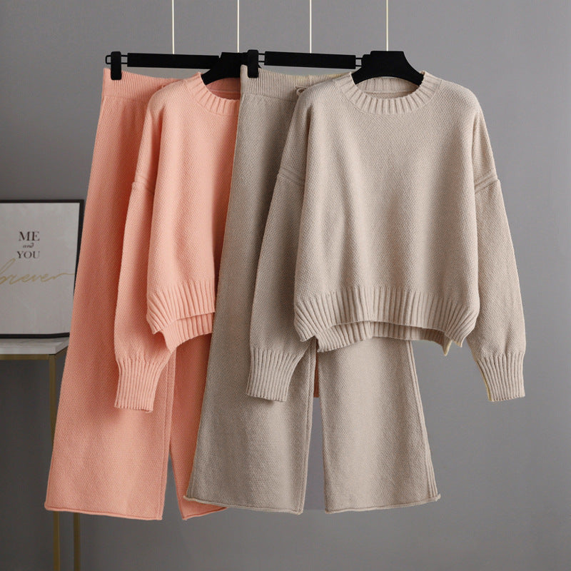 Conjunto de dos piezas formado por pantalón de trabajo, suéter holgado coreano, pierna ancha, informal, para otoño e invierno