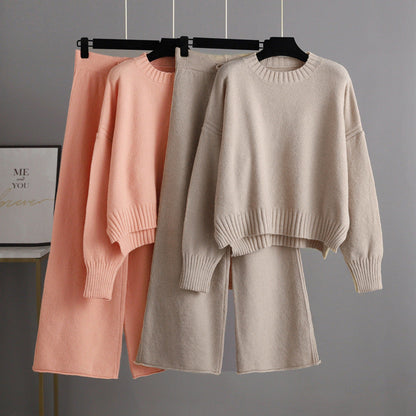 Conjunto de dos piezas formado por pantalón de trabajo, suéter holgado coreano, pierna ancha, informal, para otoño e invierno