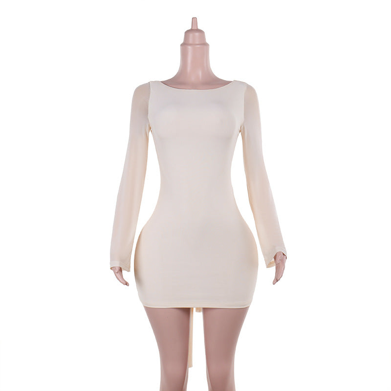 Vestido elegante de otoño para mujer, sexy, ajustado, con lazo y espalda descubierta