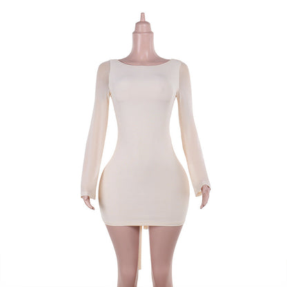 Vestido elegante de otoño para mujer, sexy, ajustado, con lazo y espalda descubierta