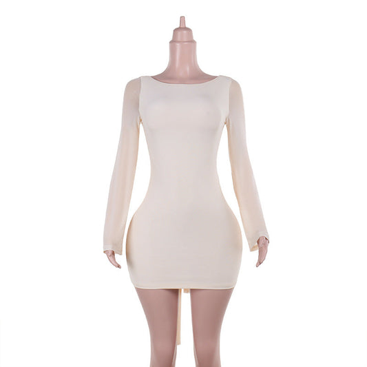 Women Autumn Elegant Sexy Slim Fit Bow Backless Dress
