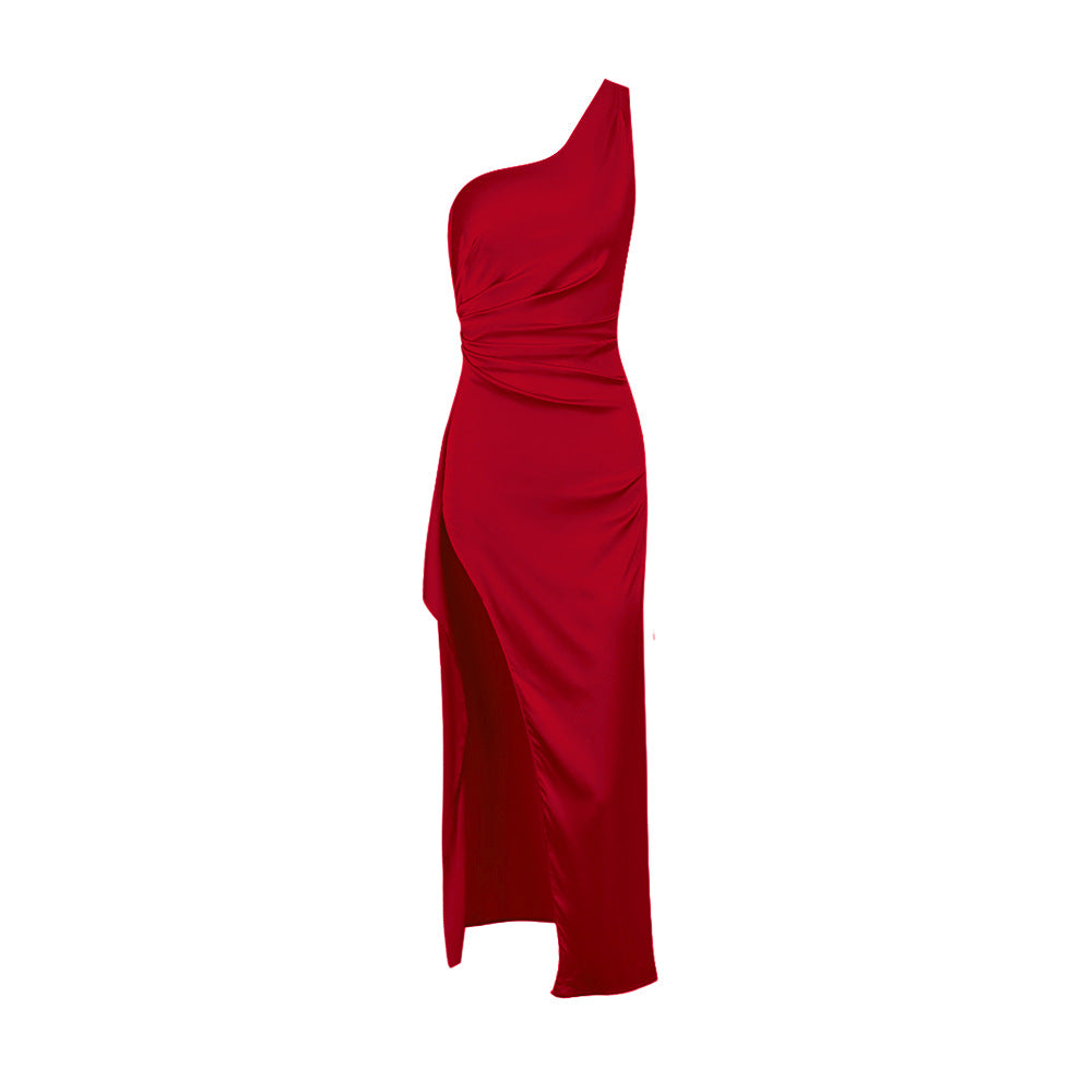 Vestido de mujer sexy de un solo hombro ajustado con abertura y vestido largo sin espalda vestido de noche para mujer