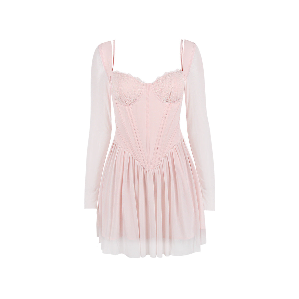 Ropa de mujer, malla, manga larga, encaje, costuras, corsé, vestido francés, Barbie Cos, rosa