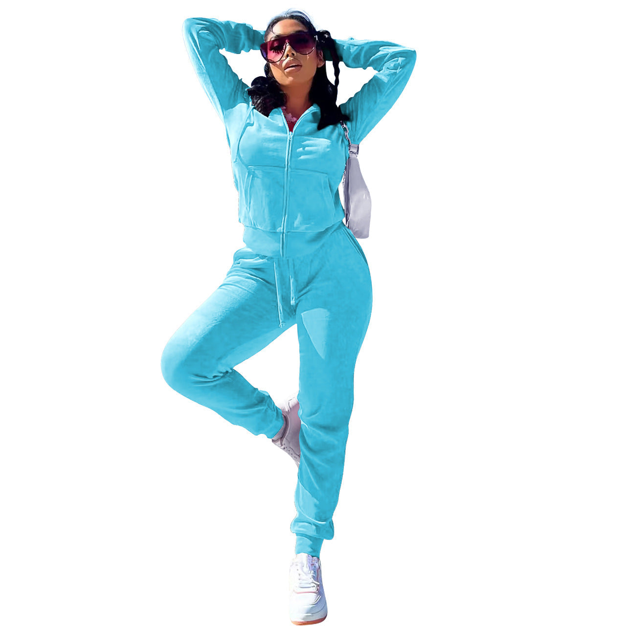 Conjunto de dos piezas de cárdigan informal de terciopelo de zorro plateado para mujer