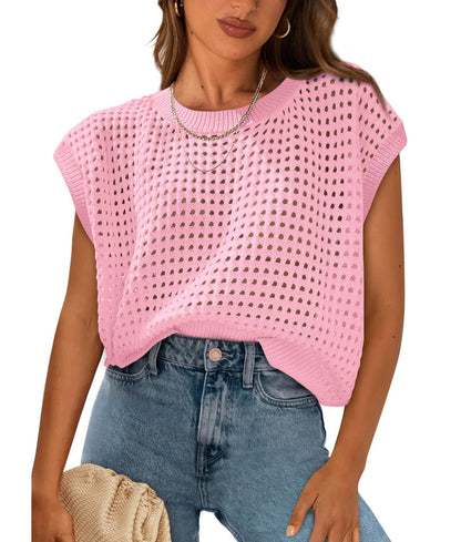 Ropa de verano para mujer, blusa de punto con cuello redondo, aberturas y protección solar