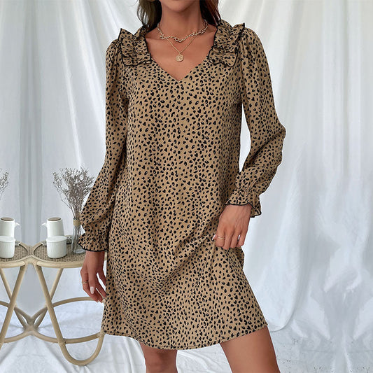 Vestido holgado de manga larga con estampado de leopardo para mujer de otoño
