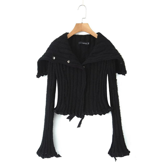 Autumn Two Color Handmade Rope Large Collared Sweater Rope Knitted Overskirt Sets