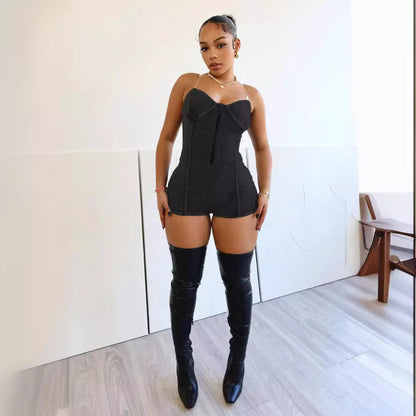 Mono sexy con tirantes de tubo para mujer, con ribete desgastado y tirantes, con personalidad