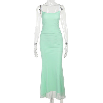 Vestido de verano sexy con tirantes en contraste de colores y corte entallado para mujer
