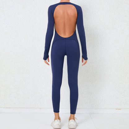 Mono de yoga de manga larga con espalda descubierta y tacto nude, sexy, de alta resistencia, para fitness, deportivo, de una pieza.