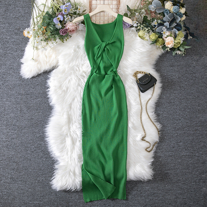 Vestido de punto reversible, ahuecado, sexy, de verano, con escote pronunciado y efecto favorecedor para mujer