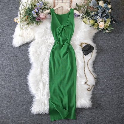 Vestido de punto reversible, ahuecado, sexy, de verano, con escote pronunciado y efecto favorecedor para mujer