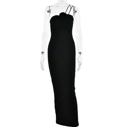 Vestido maxi sexy de verano con cuello halter y espalda descubierta con cintura ajustada para mujer