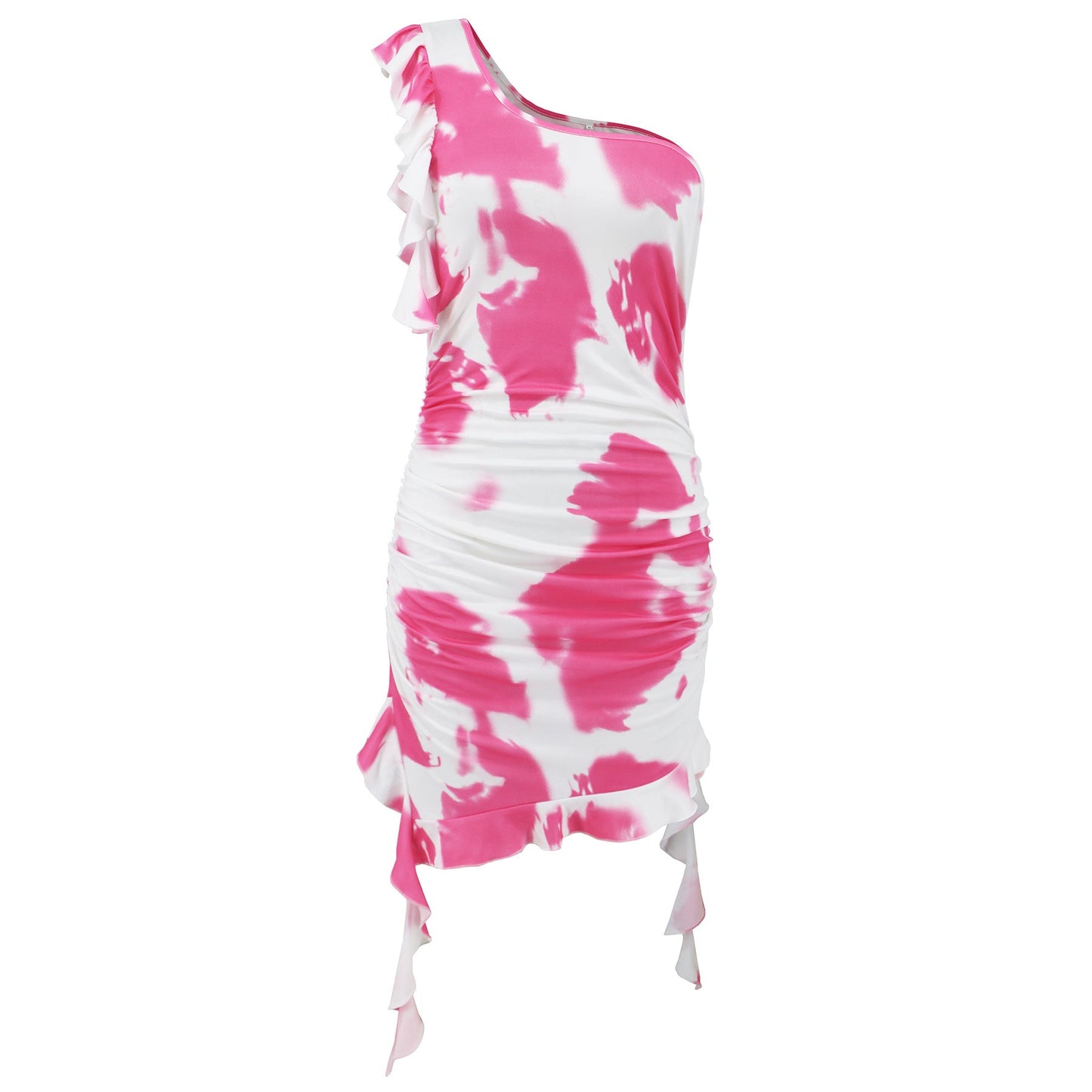 Vestido corto de verano con volantes y estampado tie-dye, sexy, a la cadera, para mujer