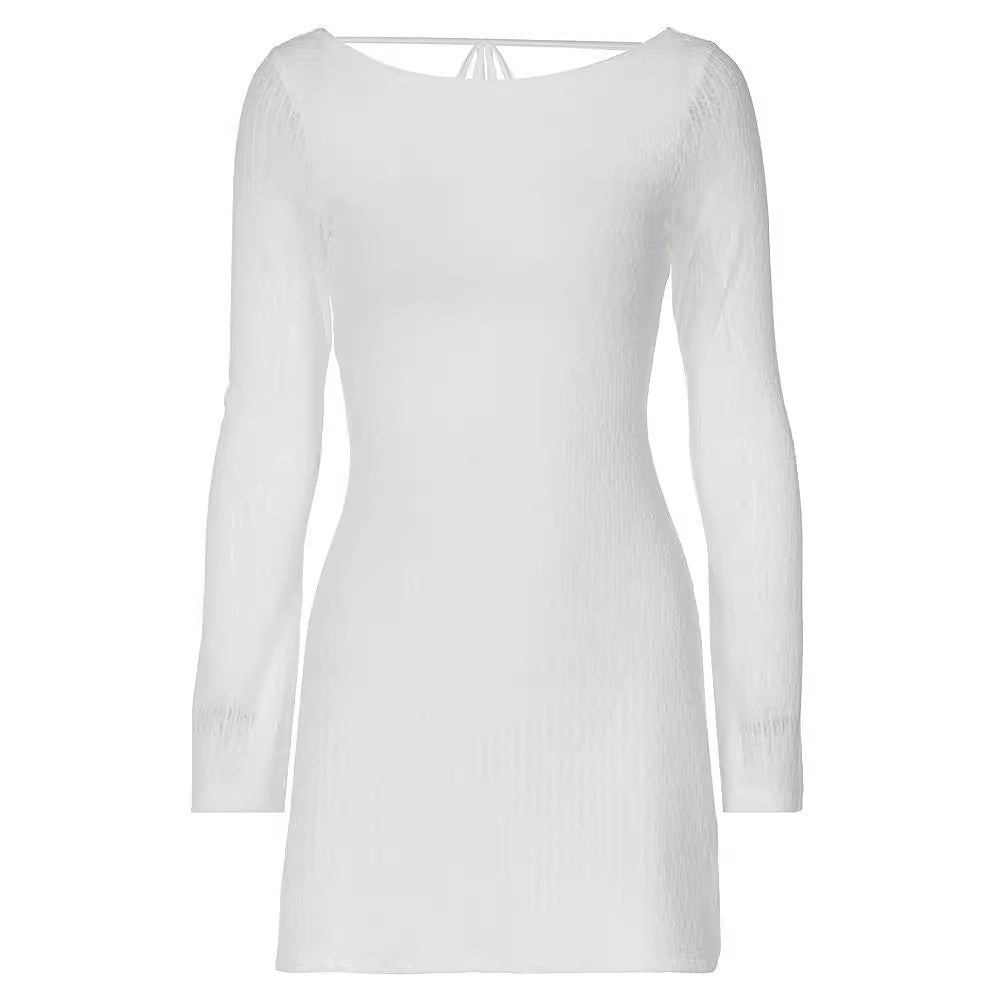 Vestido sexy de calle minimalista, de color liso, con mangas largas y espalda descubierta.