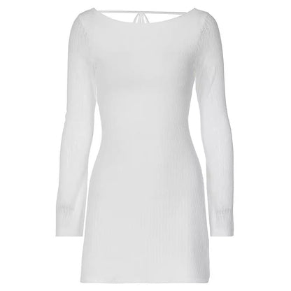 Vestido sexy de calle minimalista, de color liso, con mangas largas y espalda descubierta.