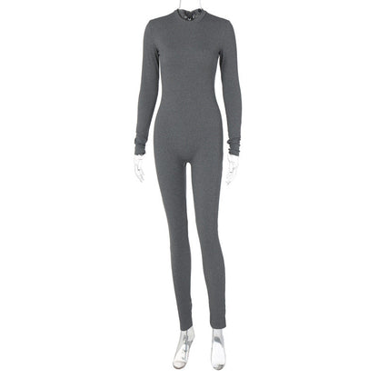 Mono deportivo de yoga ajustado de color liso de otoño para mujer