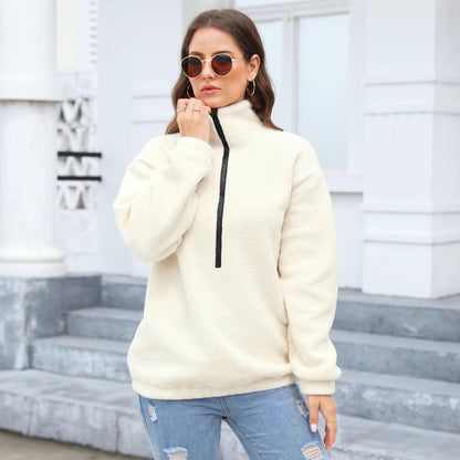 Sudadera de manga larga con cremallera y parte superior informal de felpa para mujer
