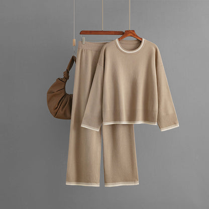 Conjunto de dos piezas de punto para mujer, informal, con contraste de color, manga larga, para otoño e invierno