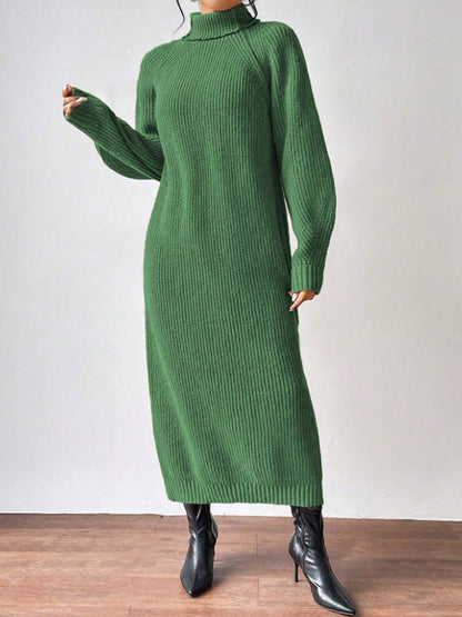 Ropa de mujer Jersey de lana Cuello alto Manga larga Vestido de punto Color sólido Vestido interior largo