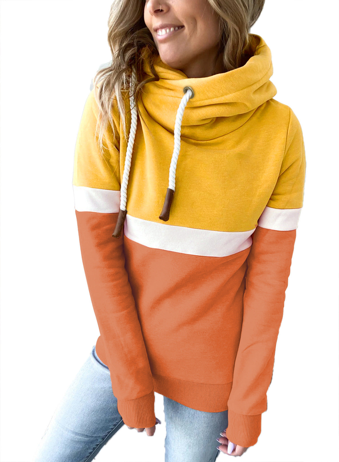 Sudadera con capucha para mujer, informal, con costuras de color liso, para otoño e invierno