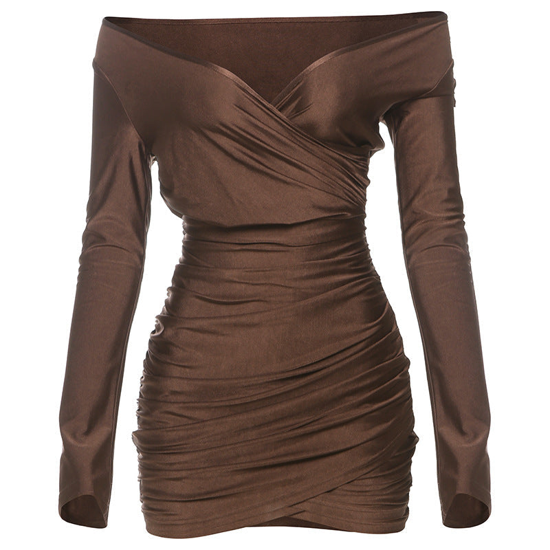 Vestido de mujer Otoño Invierno Sexy Elegante Cuello en V Entallado Manga Larga