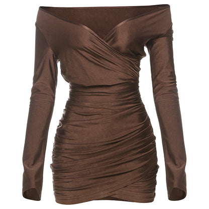Vestido de mujer Otoño Invierno Sexy Elegante Cuello en V Entallado Manga Larga