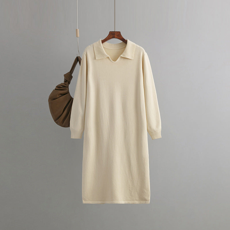Vestido de mujer con cuello en V, suelto, de color liso, por encima de la rodilla, para otoño e invierno