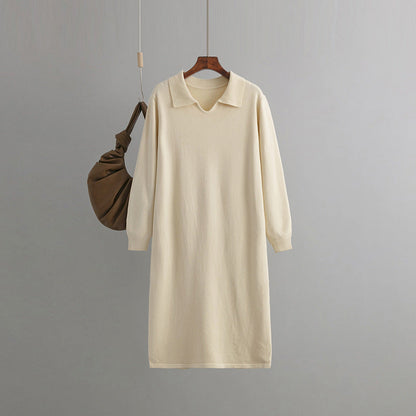 Vestido de mujer con cuello en V, suelto, de color liso, por encima de la rodilla, para otoño e invierno