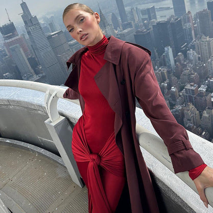 Vestido ajustado sexy de otoño con cuello alto y mangas largas para mujer