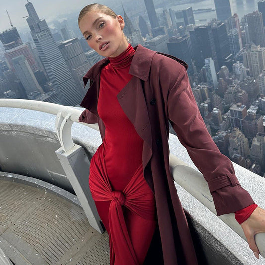 Vestido ajustado sexy de otoño con cuello alto y mangas largas para mujer
