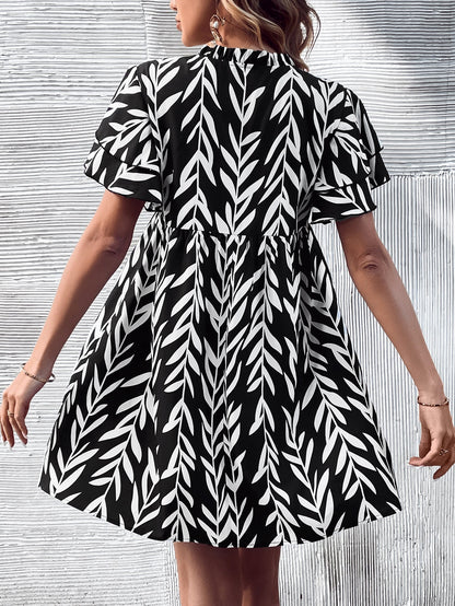 Vestido de cintura alta con cuello en V y estampado para mujer