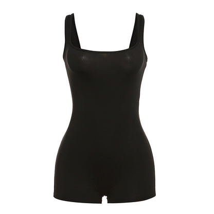 Mono informal ajustado con espalda descubierta y cuello de pico para mujer, ropa de primavera y verano