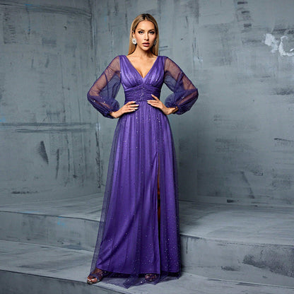 Elegante vestido de noche de tul transparente brillante para fiesta de bodas, vestido de fiesta de bodas con lentejuelas