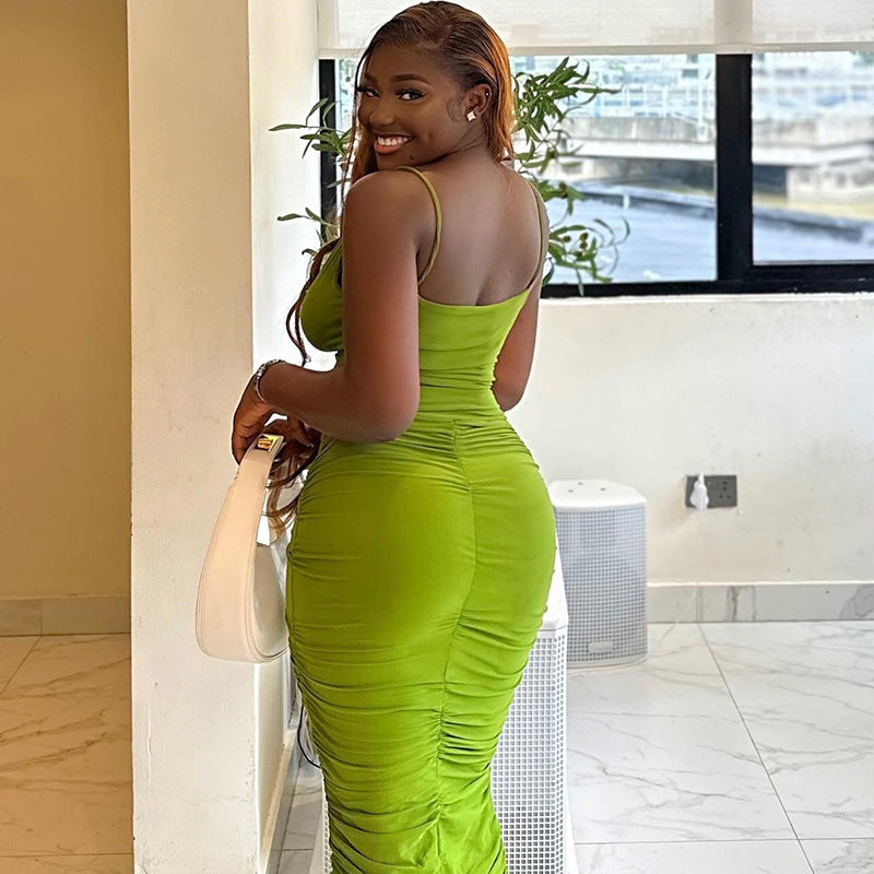 Traje de dos piezas informal de color sólido con tirantes pequeños y sexy para mujer