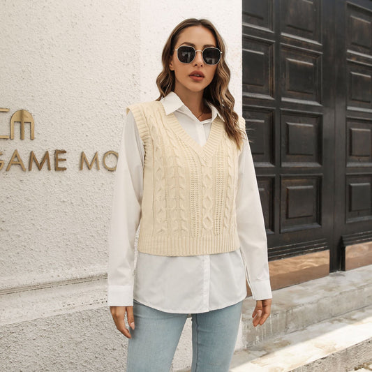 Suéter chaleco popular para mujer, suéter de punto para otoño e invierno.