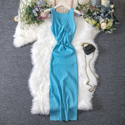 Vestido de punto reversible, ahuecado, sexy, de verano, con escote pronunciado y efecto favorecedor para mujer