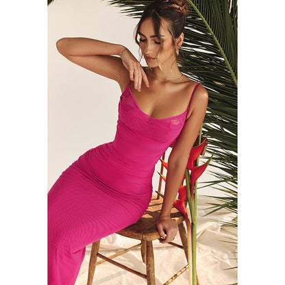 Vestido camisola de malla de encaje de moda con abertura en el pecho y corte ajustado de otoño para mujer