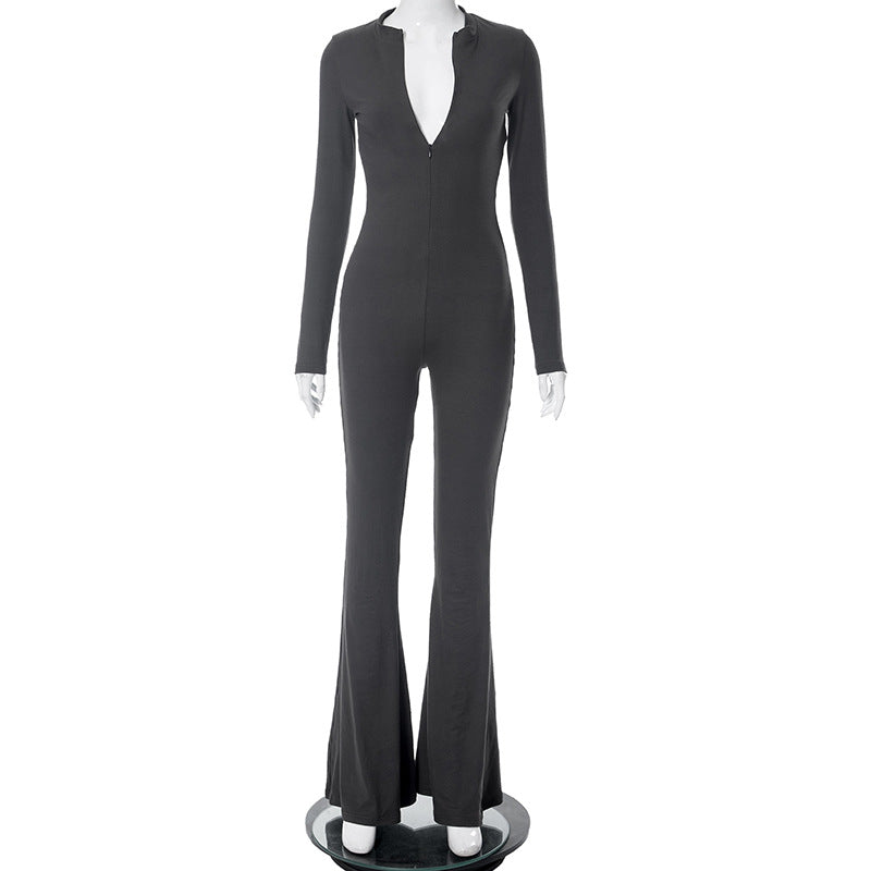 Mono ajustado sexy de manga larga con pantalones acampanados para mujer, otoño e invierno