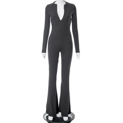 Mono ajustado sexy de manga larga con pantalones acampanados para mujer, otoño e invierno