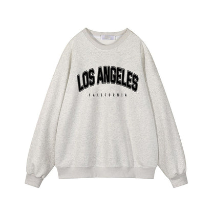Sudadera holgada con estampado de letras retro y manga larga con forro polar para otoño e invierno