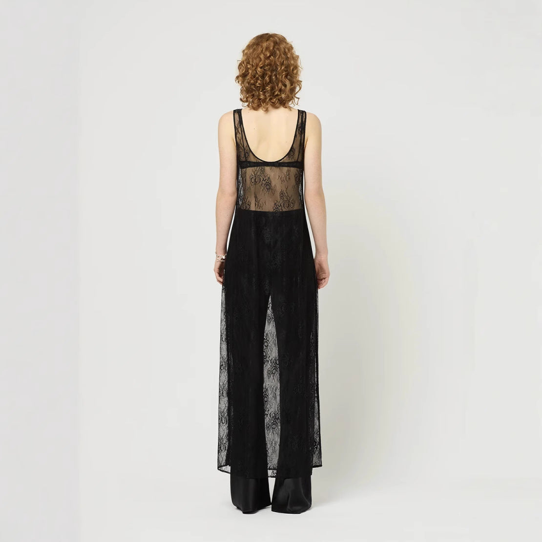 Vestido de blusa de encaje con aberturas y transparencias para mujer, ropa de primavera y verano