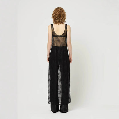 Vestido de blusa de encaje con aberturas y transparencias para mujer, ropa de primavera y verano