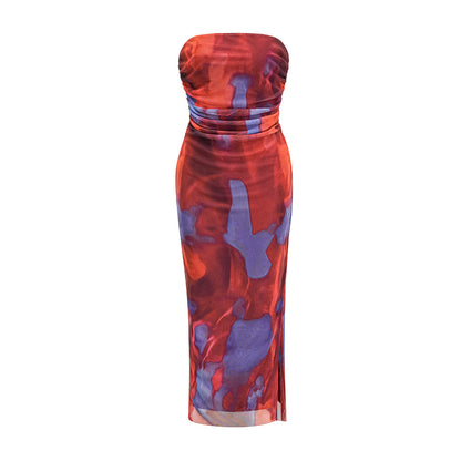 Vestido sexy de malla con doble capa y abertura lateral para mujer, primavera y verano