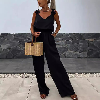 Mono informal holgado con bolsillos y tirantes para mujer, sin mangas, para primavera y verano